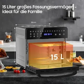 Heißluftfritteuse XXL Airfryer 15 Liter schwarz