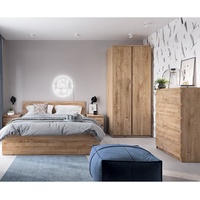 Schlafzimmer Set Bettgestell Eiche Kleiderschrank Kommode Nachttische modern
