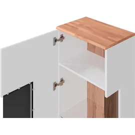 Home Affaire Vitrine HOME AFFAIRE "Ribe,180cm hoch,5 Fächer,2 Glasböden variabel einsetzbar", weiß (weiß, kernbuche), B:50cm H:180cm T:35cm, Holz teilmassiv, Schränke, Vitrine, Oberplatte Kernbuche massiv,dunkles Glas, schwarze Metall Griffe