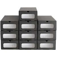 10 x PresentFill® Schubladenbox Aufbewahrungsbox Schuhbox Schuhschachtel Schuhkarton Ordnungsboxen Schwarz transparent Sichfenster stapelbar aus Pappe Karton Schuhaufbewahrung Schuhorganizer
