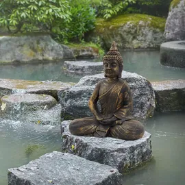 ECD Germany Buddha Figur Sitzend 50cm hoch, aus wetterfestem Polyresin Bronze, Feng Shui, Statue als Dekoration Skulpturen & Garten Gartenfigur