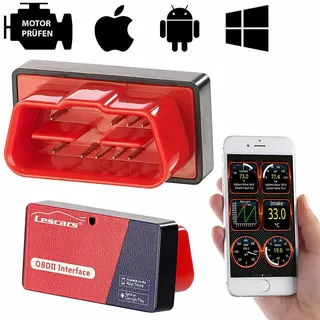 Lescars OBD2-Adapter mit ELM327-Chip und Bluetooth, für iOS und Android