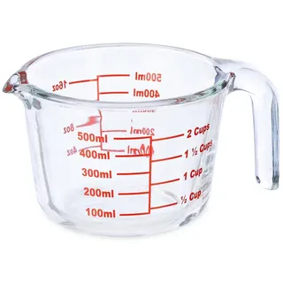 relaxdays Messbecher Glas 500 ml, Glas rot|weiß