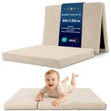 Klappmatratze Kinder Faltmatratze 60x120 cm - Faltbare Matratze Gästematratze Bodenmatratze Kinderzimmer klappbare Schlafmatratze Foldable Mattress Reisematratze faltbar Oeko-Tex 60 x 120 Beige