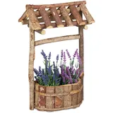 Relaxdays Holzbrunnen Garten, dekorativer Zierbrunnen aus Holz, Gartenbrunnen mit Rinde, HxBxT: 43 x 25 x 18 cm, Gartenzubehör, Gartendeko