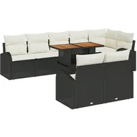 vidaXL 9-teiliges Garten Esszimmer Set mit Kissen Schwarz Poly Rattan Akazie