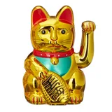 Relaxdays Maneki Neko Winkekatze, Glücksbringer, 16 cm, gold