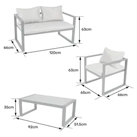 Happy Garden Gartenmöbel Ibiza aus grauem Stoff 4-sitzer - Weißaluminium