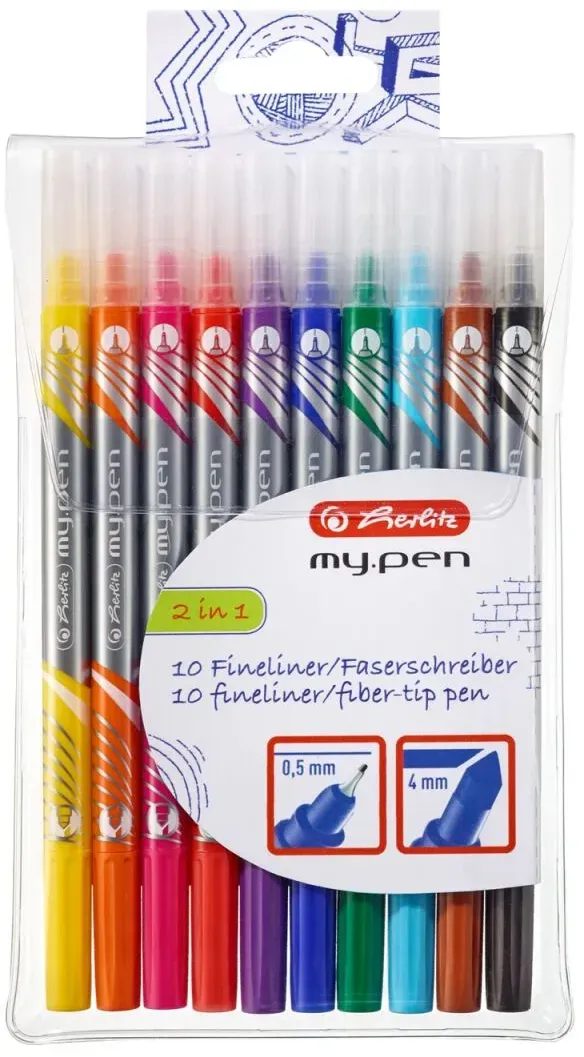 Herlitz 11367232 Marker 10 Stück(e) Feine Spitze Schwarz, Blau, Braun, Grün, Orange, Pink, Violett, Rot, Gelb