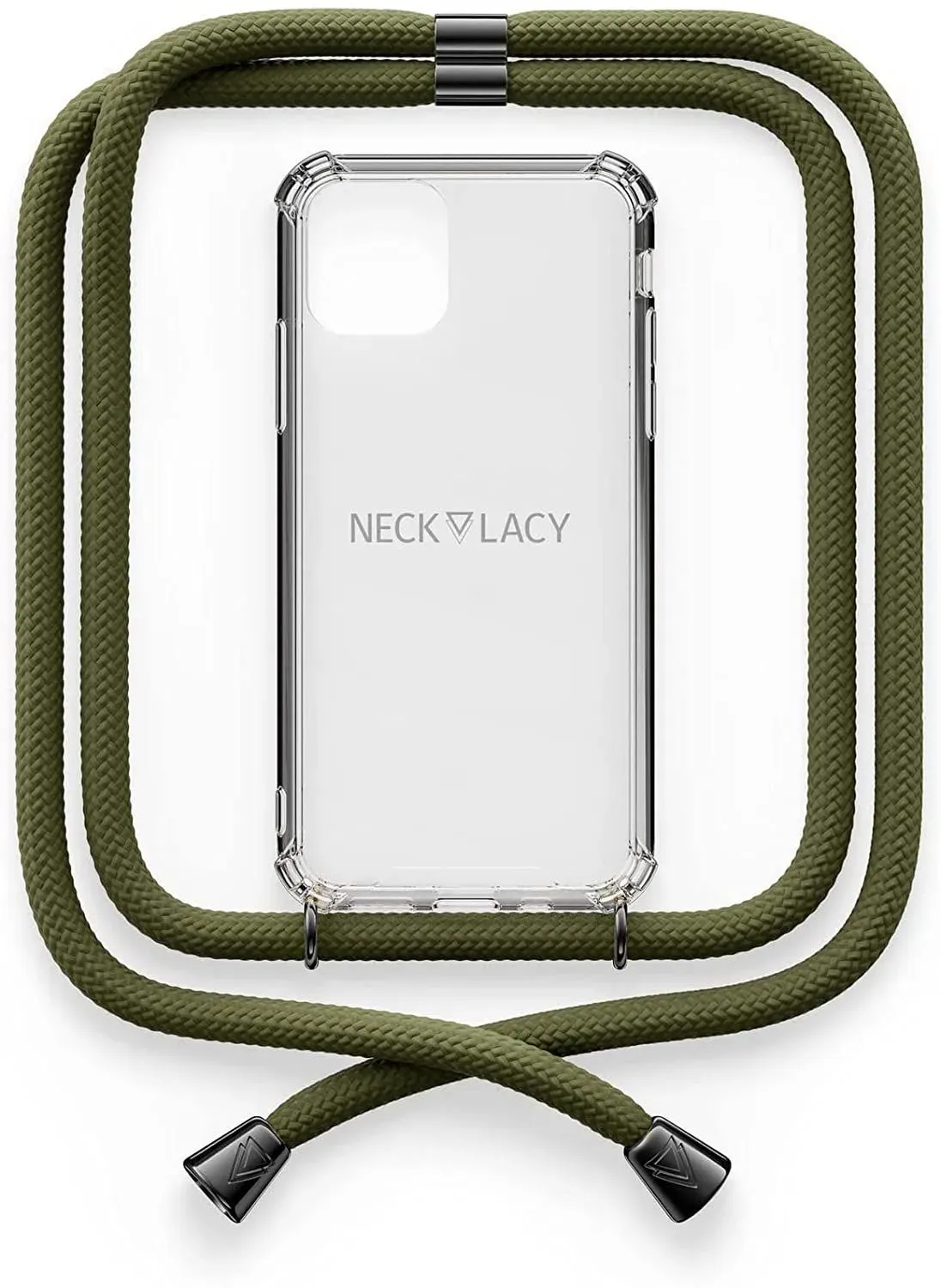 NECKLACY Handykette Handyhülle zum umhängen - für iPhone 7/8 - Case / Handyhülle mit Band zum umhängen - Trageband Hals mit Kordel - Smartphone Necklace, Dark Olive Gunmetal NECKLACY Handykette Handyhülle zum umhängen - für iPhone 7/8 - Case / Handyhülle mit Band zum umhängen - Trageband Hals mit Kordel - Smartphone Necklace, Dark Olive Gunmetal