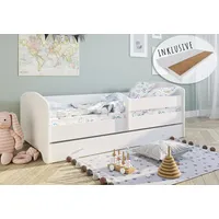 Kids Collective Kinderbett 80x160 cm mit Matratze und Schublade, Rausfallschutz & Lattenrost weiß Komplettbett Jugendbett Einzelbett Holz Junge Mädchen - Weiß