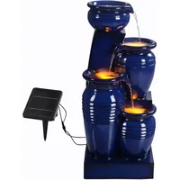Teamson Home 73 cm 4-stufig Garten Solar Wasserbrunnen mit LED Navy