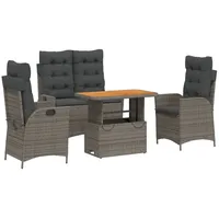 VidaXL 4-tlg. Garten-Essgruppe mit Kissen Grau Poly Rattan
