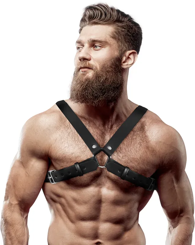 FETISH SUBMISSIVE ATTITUDE Verstellbarer Bulldog-Brustharness aus Kunstleder für Herren