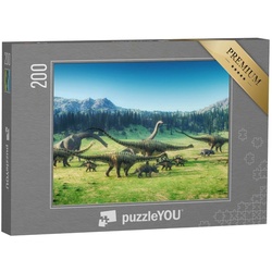 puzzleYOU Puzzle Dinosaurier auf dem Tal, 3D-Illustration, 200 Puzzleteile, puzzleYOU-Kollektionen Dinosaurier, Tiere aus Fantasy & Urzeit