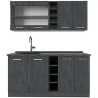 Vicco R-Line Mini-Küche Schwarz Beton/Anthrazit 160 cm ohne Arbeitsplatte