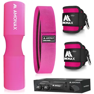 Amonax Langhantel Polster, Hantelstangen Schutz Hip Thrust Und Squat with Booty Resistance Bands, Fußschlaufen Kabelzug für Kabelgeräte, Bein Gesäß Gym Fitness Zubehör Damen Herren