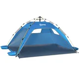 Pop-up-strandzelt Für 1–2 Personen Mit 2 Eingängen, 2 Fenstern Und Tragetasche, 220 X 173 X 120 Cm, Hellblau