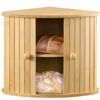 Navaris Brotkasten Ecke aus Bambus - Eckbrotkasten zwei Etagen - Brotbox aus Holz - Box für die Küche - Brotkorb 30x30x31cm - Aufbewahrung Schrank
