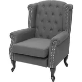 Mendler Sessel Chesterfield, Relaxsessel Clubsessel Ohrensessel, wasserabweisend Stoff/Textil ~ dunkelgrau ohne Ottomane