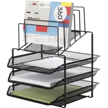 Q-Connect Ablagekorb mit Metallumschlag, 3 Fächer, 300 x 350 x 420 mm, Schwarz
