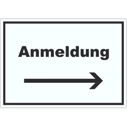 Anmeldung Aufkleber mit Text und Richtungspfeil rechts Aufnahme waagerecht A2 (420x594mm)