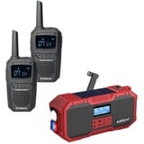 Albrecht Notfallset PMR-Advanced: Outdoor Funkgeräte + Kurbelradio inkl. Ladegeräte, Akkus, 29611, mit SOS-Notruf, Solarmodul, IP67 Wasserdicht