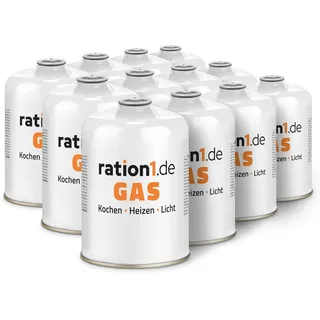 ration1 Camping Gaskartuschen Schraubventil 12 x 450g, EN 417 Gewinde, Gaskartuschen Campingkocher Schraubverschluss, Butan Propan Gas, Gas Kartusche für den Gaskocher, Urlaub, Notfall