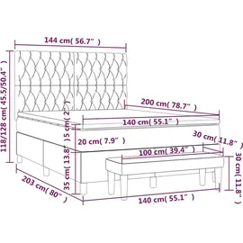 vidaXL Boxspringbett mit Matratze Dunkelblau 140x200 cm Samt