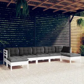 vidaXL Garten-Lounge-Set 7-tlg. weiß Kiefernholz