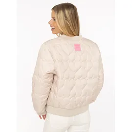 Zwillingsherz Bomberjacke ZWILLINGSHERZ "Be Happy", Damen, Gr. XXL, new beige, Steppware, Obermaterial: 100% Polyester, regular fit kurz, angesetztes Bündchen, Jacken Bomberjacke, modisch, Kontrastdetails, regular fit, langärmelig, mit Herzsticker