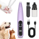 Paw Trim Pro Pfotentrimmer Für Hunde, 2025 Neu Extra Leise Hundeschermaschine, Leise Hundepfoten Trimmer Mit LED-Licht und Batterieanzeige Schermaschine Hund Für Hunde Katzen Pfoten (Lila1)