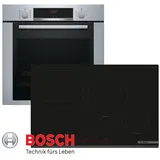 BOSCH Induktions Herd-Set Autark Backofen Silber mit Teleskop + Kochfeld Induktion 80cm, mit 1-fach-Teleskopauszug