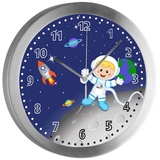 CreaDesign Funkwanduhr Funkuhr, Kinder Wanduhr, Kinderuhr, Kinderzimmer Weltall (geräuscharmes Uhrwerk) bunt