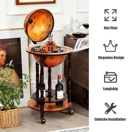 Costway Globus Bar, Barwagen Minibar Weinregal mit Rollen Braun