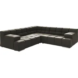 Ecksofa DESIGNWERK "Temple, aufwendige Verarbeitung, tolle Designsprache", grün (hunter), B:257cm T:257cm, 100% Polyester, Sofas, mit Sitztiefenverstellung für mehr Sitzkomfort,gleichschenklig