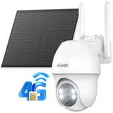 ieGeek Überwachungskamera 4G LTE Überwachungskamera Aussen mit SIM Karte (Aussen, Außenbereich, Wald, Farm, Campingbus, Straße, 3MP Solar PTZ IP Kamera Outdoor mit 100% kabellos Solar Kamera, 2K Farb/IR Nachtsicht 360° PTZ PIR Erkennung 2-Wege-Audio Wasserdicht, Ohne WLAN 4x Digitalzoom Teilen Sie die Ansicht Mehrere Alarme) weiß