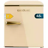 Cecotec Kleiner Kühlschrank - Retro-Tischkühlschrank 45L Bolero CoolMarket TT Origin 45 Beige E. 55cm hoch und 44,7cm breit, Energieeffizienzklasse E, Icebox und verchromter Griff, Beige