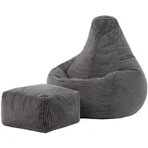 I.C.O.N. Icon Dalton Sitzsack mit Hocker Cord, Dunkelgrau, Gaming Sitzsack Erwachsene mit Füllung, Bean Bag, Cord Sessel, Lounge Sessel, Lounge Stuhl, Schlafzimmer, Wohnzimmer, Wohnzimmer Möbel