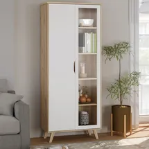 Forte Vitrine Vankka 84,7 x 42 x 201,5 cm Beige/Weiß