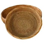 NC Runder Rattan Dekorativer Obsttablett Handgefertigter gewebter Aufbewahrungskorb Natürlicher Bambus Rattan Handgewebte Aufbewahrungsschalen Obstkörbe Rattan Runder Korb