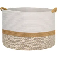 HMF Aufbewahrungskorb mit verstärkten Griffen großer Korb aus Baumwolle 50 x 33 cm weiß-braun
