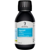 Dr. Budwig® Omega 3 Algenöl Vegan Pur (100ml) - hochdosiert, reich an DHA, EPA, Vitamin D3 und K2 - Algenöl Omega 3 vegan flüssig, Omega 3 Kinder, Omega 3 Öl Algenöl flüssig Algenöl Kinder