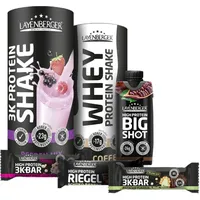 Layenberger Muskelaufbau-Bundle - 6er Mix aus 3K Protein Shake (1x 360 g), Whey (1x 300 g), High Protein Riegel (1x 35g), 3K-Riegel (2x 45 g) und Big Shot (1x 330 ml)