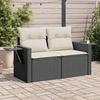 KKHOMEI Gartensofa mit Beistelltisch Rattan Sofa 2-Sitzer mit Kissen Balkonsofa Balkon Couch Lounge Sofa Balkon Lounge Klein Balkonmöbel Rattansofa Outdoor Sofa Gartenmöbel Polyrattan