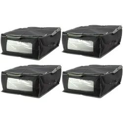 Unterbettkommode 4er-Set grau - Mehr Stauraum für Bettwäsche & Kleidung - Staub- & Mottenschutz, Sichtfenster, Handgriff, 50x38x20cm - Platzsparend faltbar