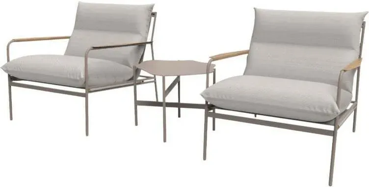 Modernes Garten- und Balkonset in Beige, Modell ENVY, mit 2 Loungesesseln und einem abstrakt geformten Couchtisch