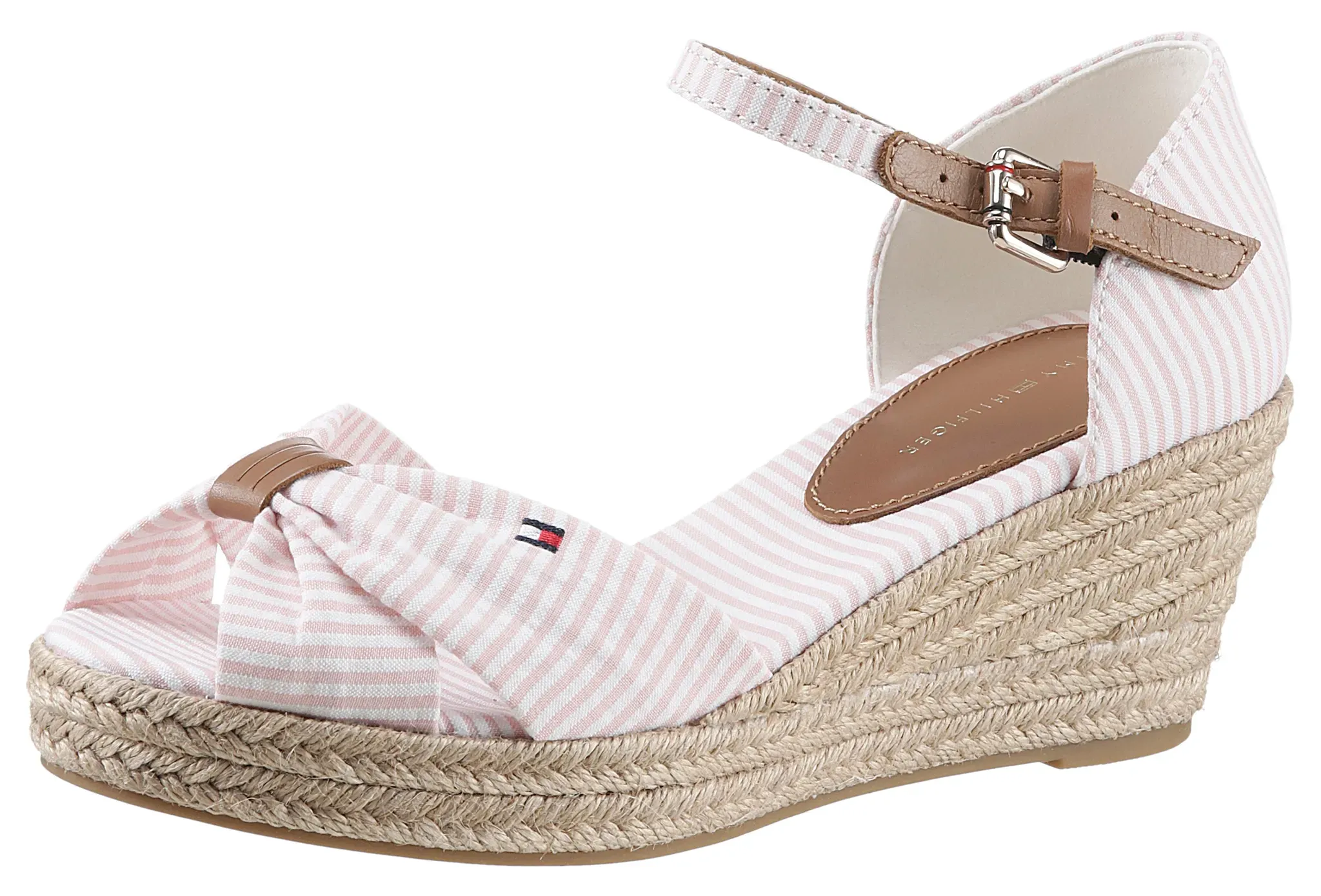 Tommy Hilfiger Keilsandalette »HIGH WEDGE SEERSUCKER«, mit gestickter Logoflagge TOMMY HILFIGER rose-weiß 41