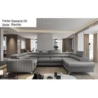 Lukas Möbel Wohnlandschaft Wohnlandschaft Linus mit Schlaffunktion Bettkasten XXL-Sofa in U-Form, mit verstellbaren Kopfstützen grau