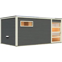Karibu Gartensauna Saunahaus Hygge inkl. Vorraum, terragrau-Ohne Ofen